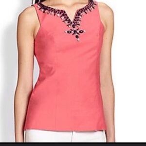Lilly Pulitzer Women Blouse Size 4 Hot Salmon Pink Beading Crystal Sleeveless
